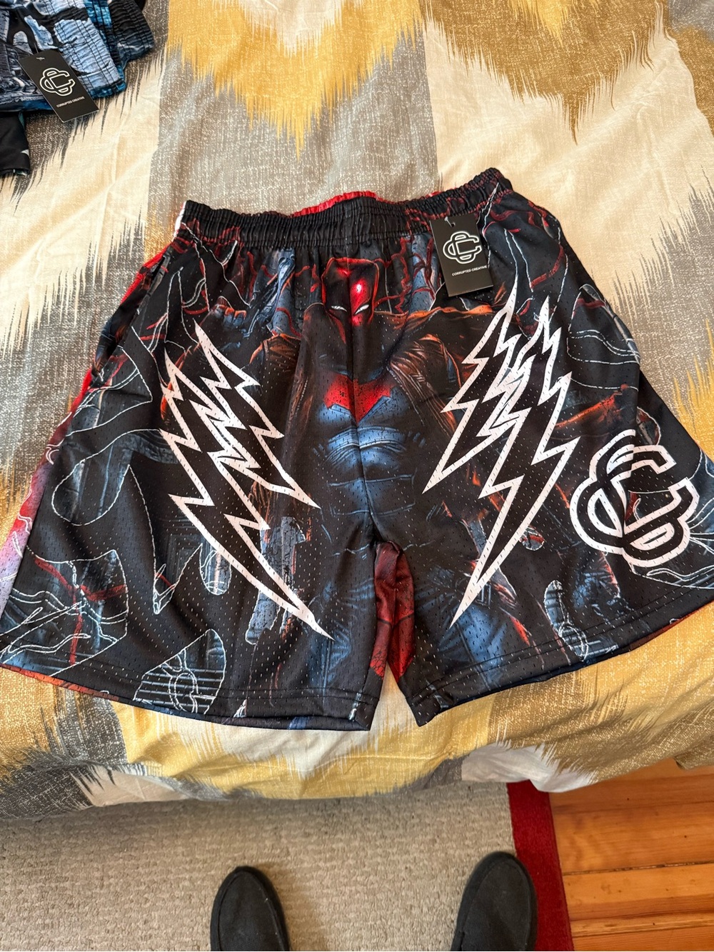 Corrupted Creative DC (Marvel)Black & Red Graphic Athletic Shorts with Lightning